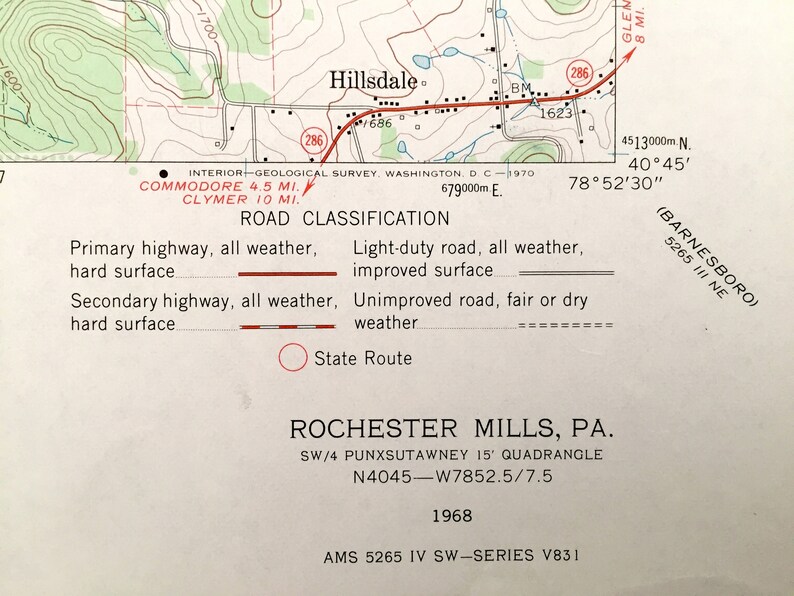 Antique Rochester Mills Pennsylvania 1968 US Geological Etsy