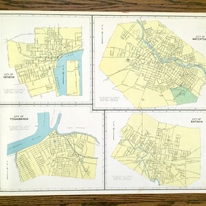Antikes Genf, Watertown, Tonawanda & Batavia, New York 1941 Historischer Atlas Stadtplan – Ontario, Seneca, Jefferson, Erie County, NY