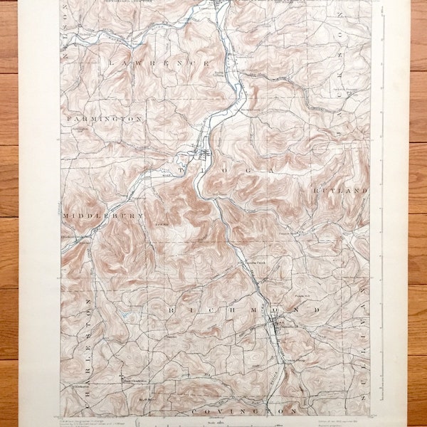 Antique Tioga, Pennsylvania 1902 US Geological Survey Topographic Map – Mansfield, Nelson, Lawrence, Farmington, Jackson, Rutland, Richmond