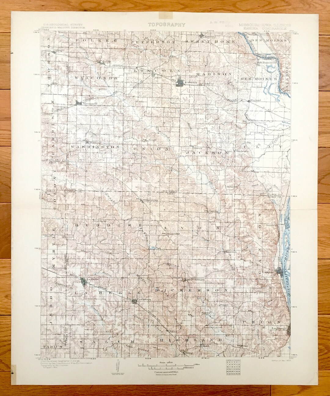Antique Kahoka, Missouri 1903 US Geological Survey Topographic Map