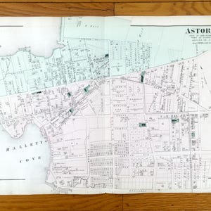 Antike 1873 Astoria, Queens Karte von F.W. Beers Atlas von Long Island – Maspeth, East Williamsburg, Woodside, Westoria, Elmhurst, Melvina