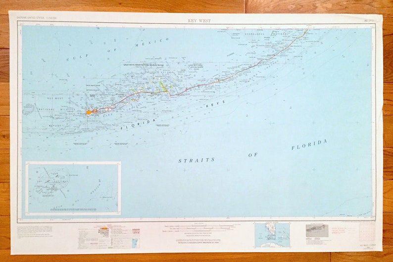 Antique Key West, Florida 1956 US Geological Survey Topographic Map – Everglades National Park, Gulf of Mexico, Hawk Channel, Sugarloaf shops FL