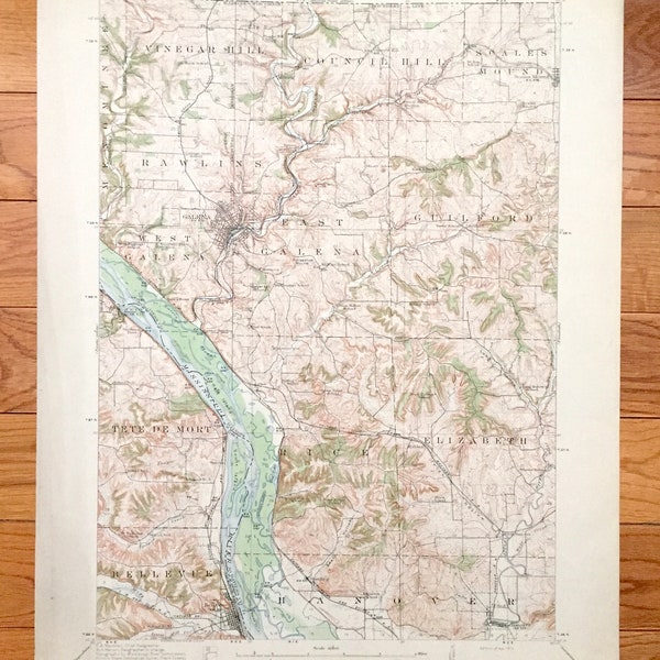 Antique Galena, Illinois 1913 US Geological Survey Topographic Map – Menominee, Rawlins, Scales Mound, Rice, Hanover, Bremen, Aiken, Iowa IL