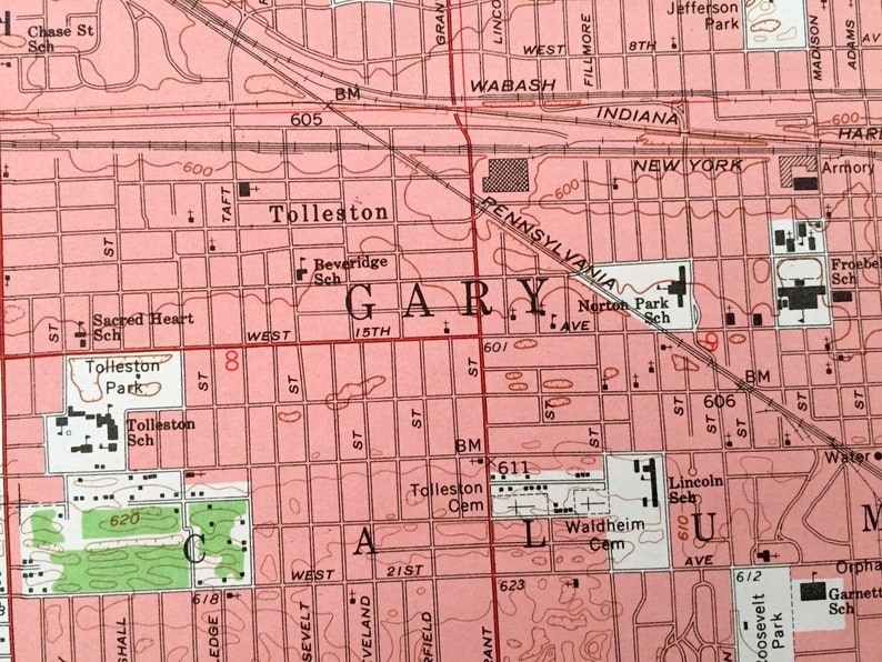 Michigan Ogden Dunes Park Antique Gary in Indiana 1960 WALL SIZE US Geological Survey Topographic Map \u2013 Hobart New Chicago Lake County