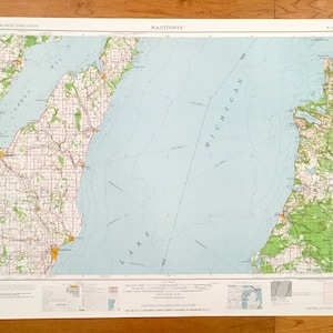 Antike Manitowoc, Wisconsin 1958 US Geologische Untersuchung Topographische Karte - Green Bay, zwei Flüsse, Kewaunee, Algoma, Oconto, Lake Michigian