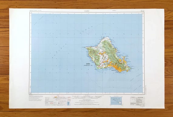 アンティーク オアフ島、ハワイ、1970 米国地質調査所地形図