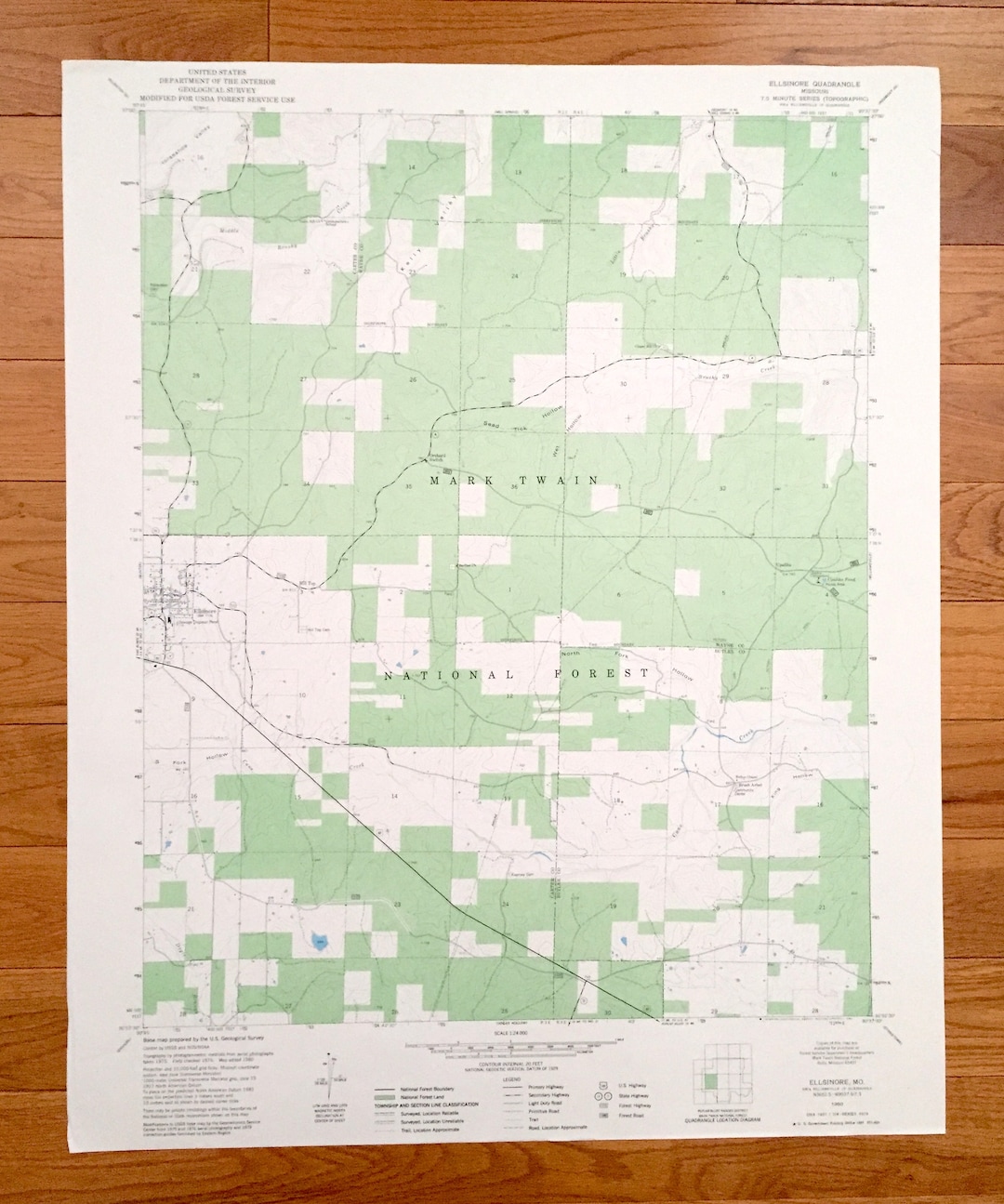 Antique Ellsinore, Missouri 1980 US Geological Survey Topographic Map