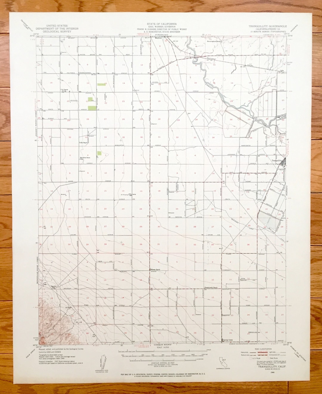 Antique Tranquillity California 1946 US Geological Survey Etsy