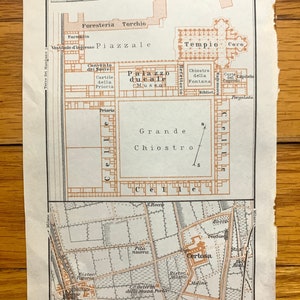 Antiguo 1913 Certosa di Pavia, Italia Mapa de la Guía Baedekers – Lombardía, Monasterio, Torre del Mangano, Naviglio di Pavia, Piazzale, Italia