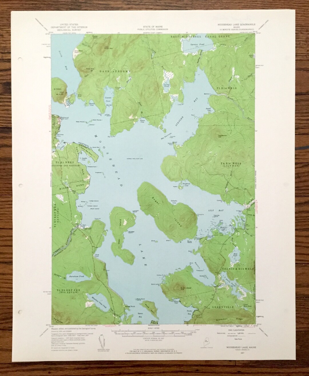Antique Moosehead Lake, Maine 1957 US Geological Survey Topographic Map ...