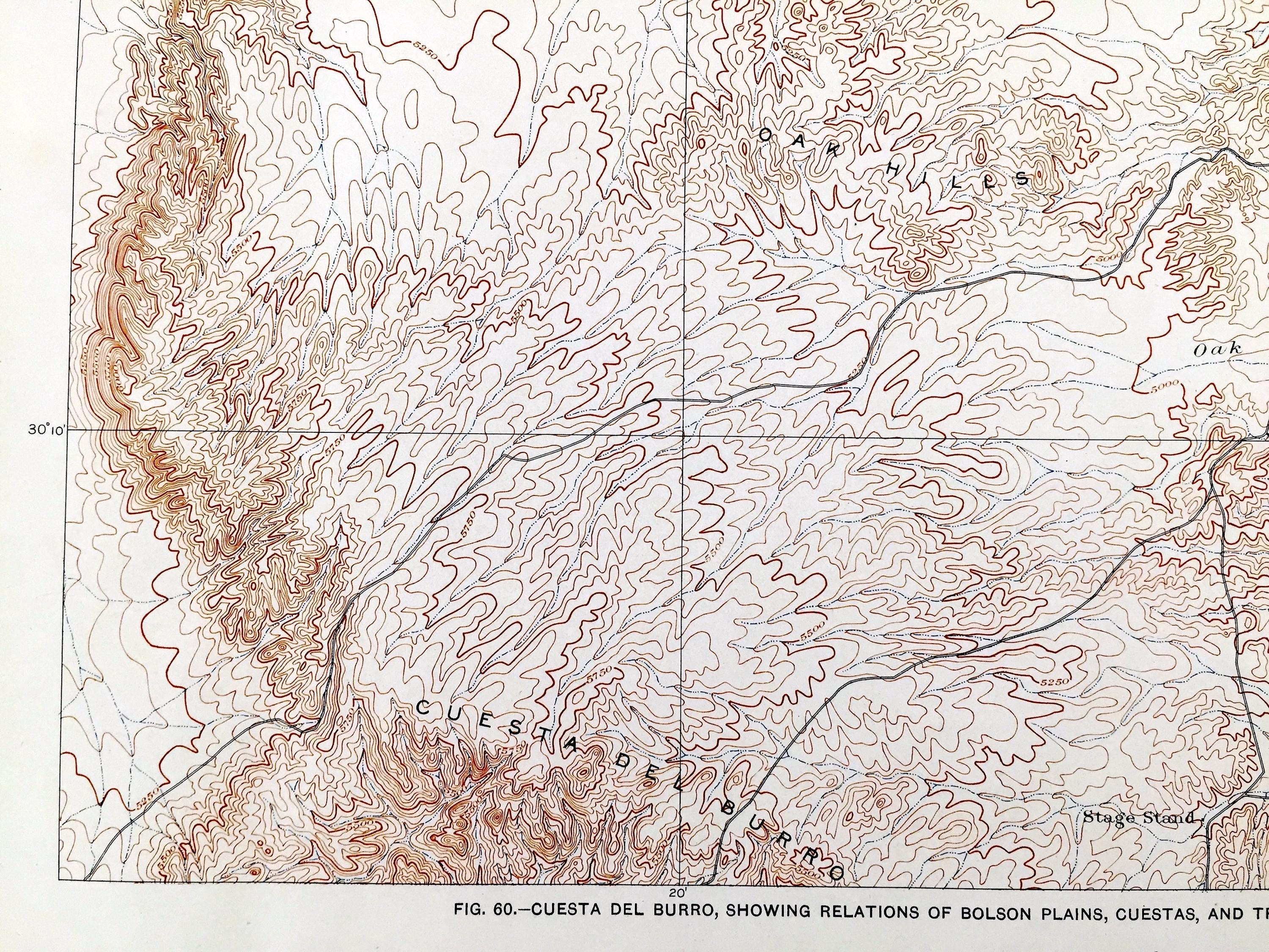 Scarps Map Antique Marfa, Texas 1900 Types of Plains and Scarps Map From US ...