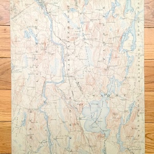 Antique Livermore Falls, Maine 1912 US Geological Survey Topographic Map – Androscoggin River & Lake, Wayne, Leeds, Fayette, Mount Vernon