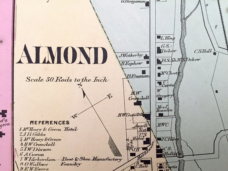 Antique 1869 Almond & Alfred Center New York Map from D.G. Etsy