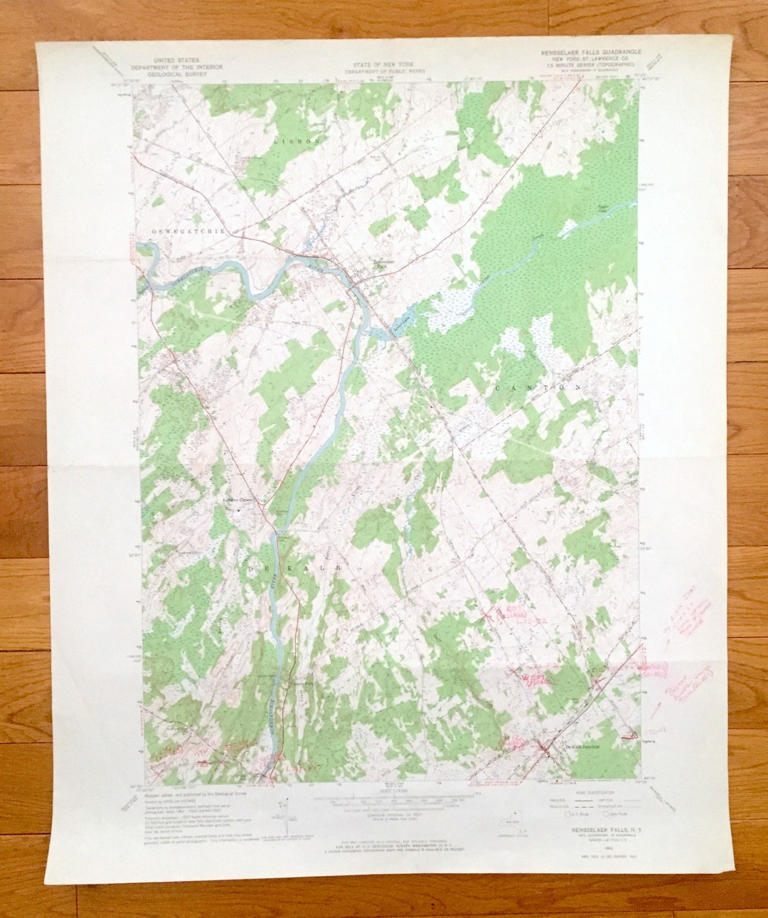 Antique Rensselaer Falls New York 1963 US Geological Survey Etsy