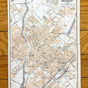Mapa antigo de Mulhouse, França, 1911, do Baedekers Guide Atlas - Grand Est, Haut-Rhin, Mulhausen, Alsácia, Canal Abzugs, Bahnhof, Cidade Gótica