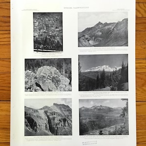 Könnte beinhalten: Ein Schwarz-Weiß-Druck einer Seite mit sechs Landschaftsillustrationen. Die Seite trägt den Titel "Sonderillustrationen" und zeigt Bilder von Bergen, Tälern und Felsformationen. Die Bilder sind mit Text beschriftet.