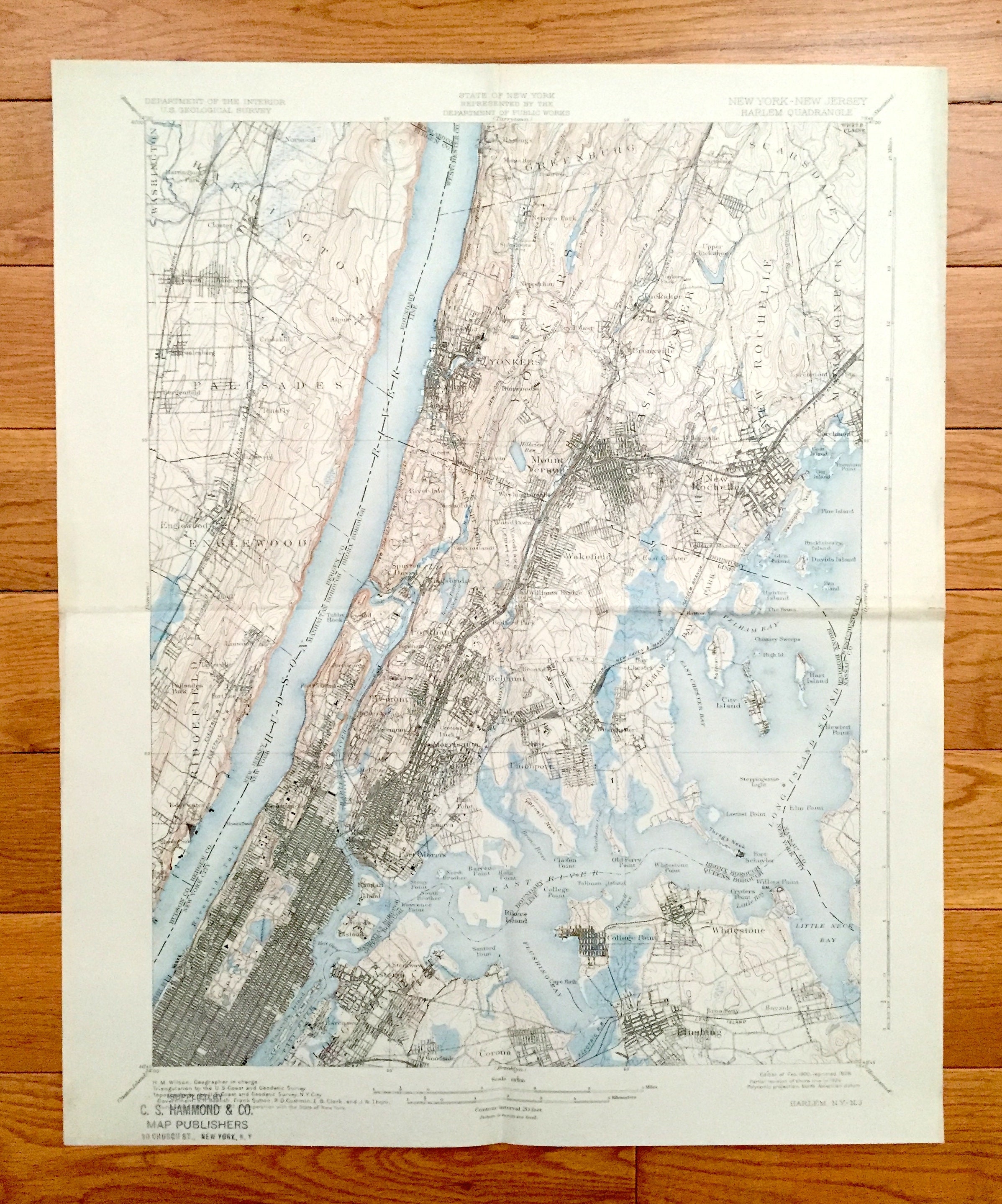 アンティーク ニューヨーク市 1900 年 米国地質調査所地形図