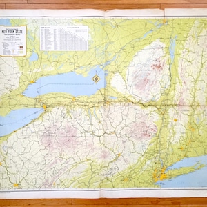 Antieke 1956 De Kaart van de Staat van New York van NY Deptartment van Handel - New England, Ontario, Albany, Manhattan, Long Island, Adirondacks, NY