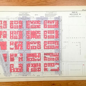 Antique Manhattan, New York City Map from Bromley's 1934 Manhattan Land Book - Hudson, Highbridge, Fort Washington Park, Heights, NYC NY