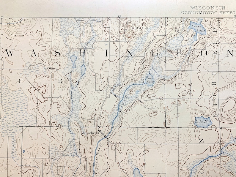 Antique Oconomowoc, Wisconsin 1892 US Geological Survey Topographic Map ...