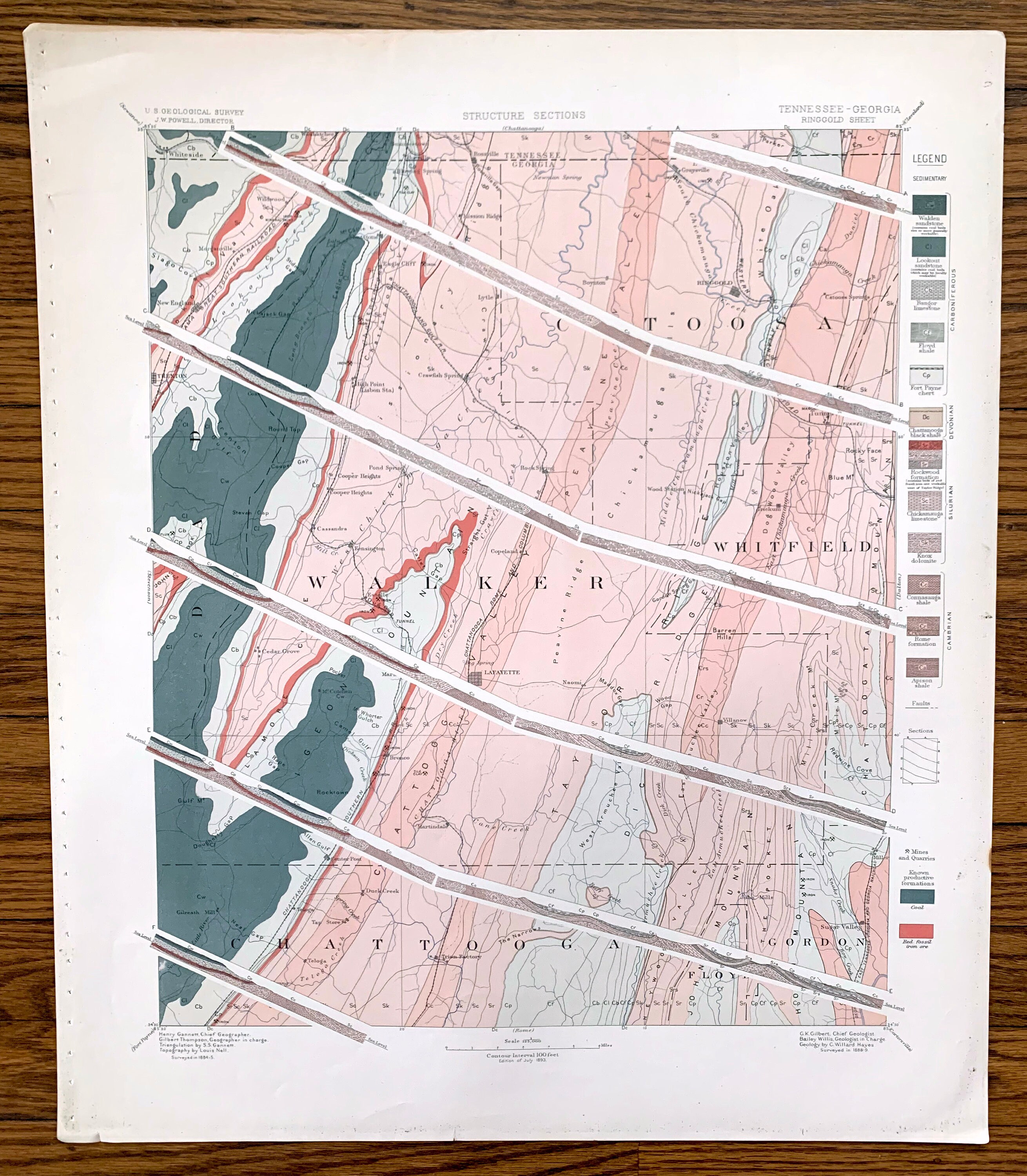 Antique Ringgold, Georgia 1893 US Geological Survey Topographic Map – Lafayette, Tunnel Hill, Trenton, Whiteside, Sugar Valley, Naomi, TN GA
