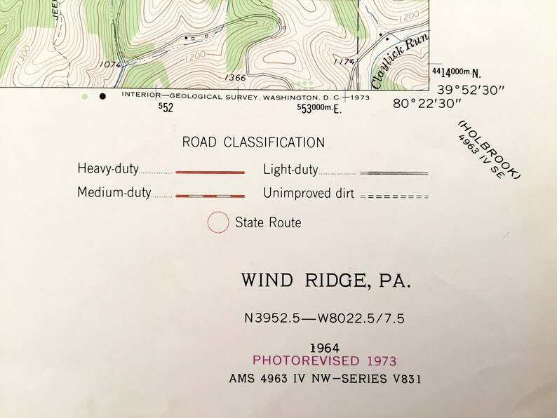 Antique Wind Ridge, Pennsylvania 1964 US Geological Survey Topographic ...