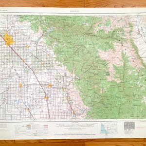 Mapa topográfico antigo de Fresno, Califórnia, 1966, US Geological Survey – Clovis, Reedley, Visalia, Hanford, Riverdale, Corcoran, Sierra Nevada, CA