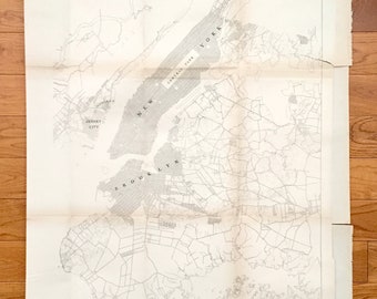 Antique New York City Map from 1880 Census – Manhattan, Brooklyn, Queens, Jersey City, Bronx, Central Park, Village, Upper Side, NYC NY NJ