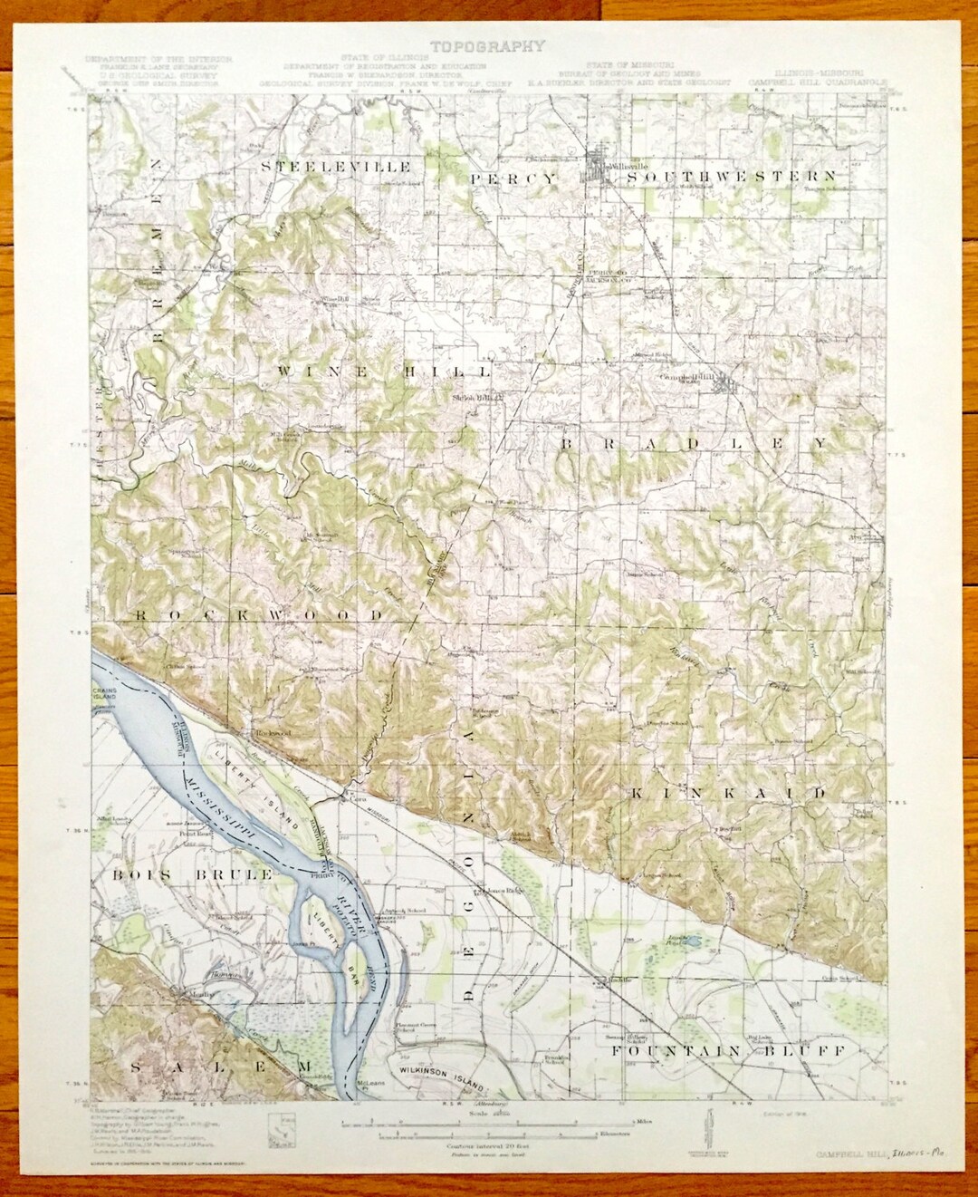 Antique Campbell Hill, Illinois 1913 US Geological Survey Topographic