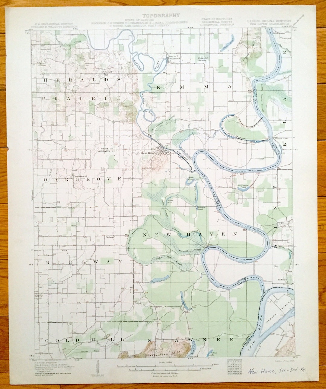 Antique New Haven, Illinois 1906 US Geological Survey Topographic Map Concord, Oak Grove, Emma