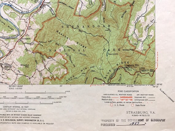 洋書 Terrain Analysis Antique Strasburg, Virginia 1947 US Geological Survey