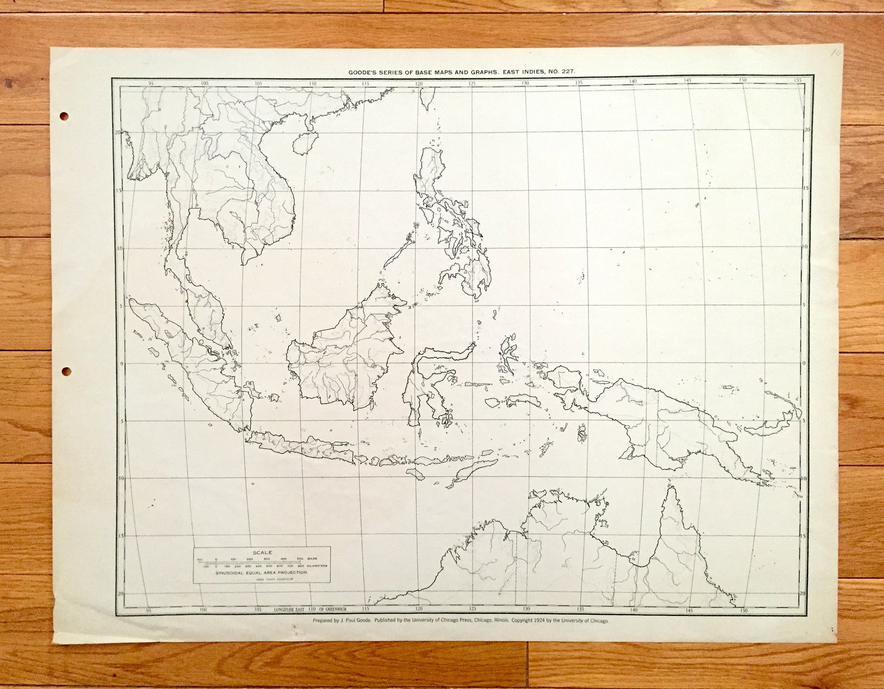 Antique 1924 East Indies Map by J Paul Goode – Viet Nam, Cambodia, Malaysia, Singapore, Indonesia, Philippines, Papa New Guinea, Australia
