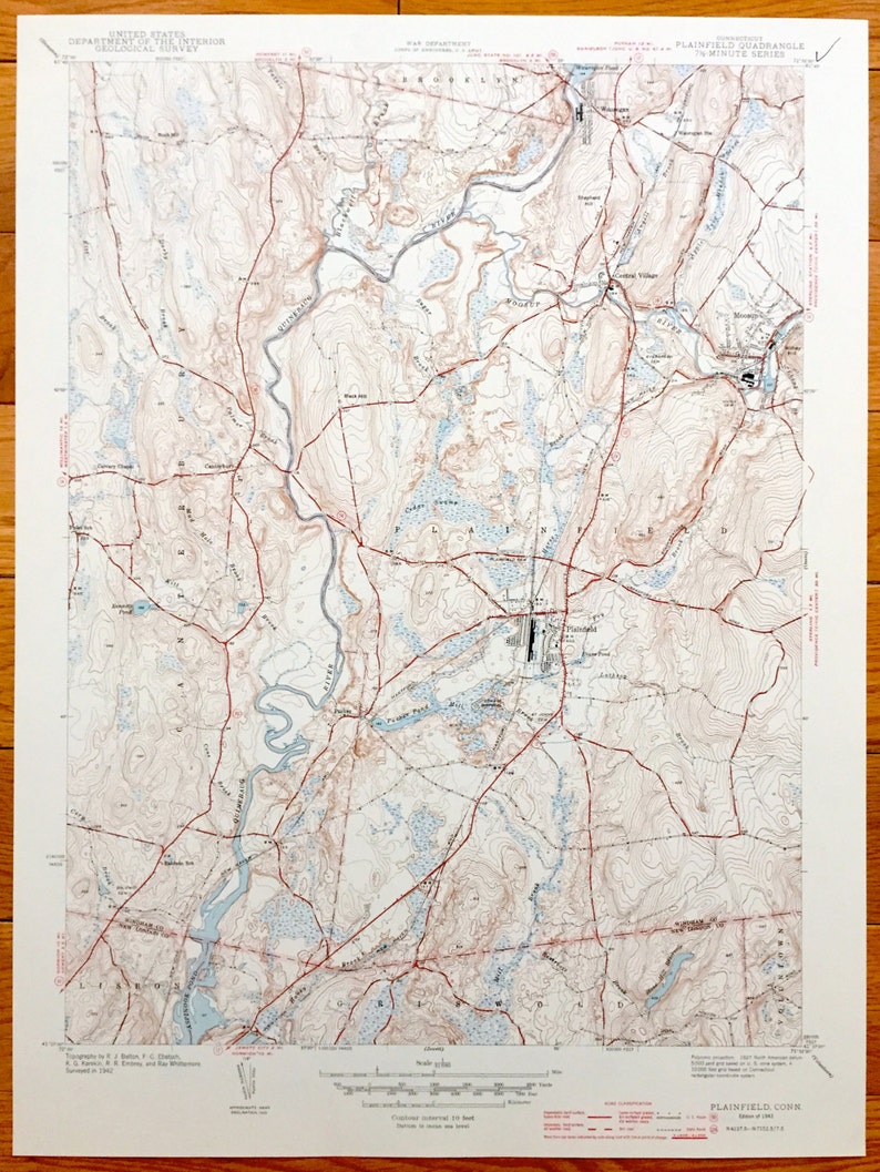 Antique Plainfield Connecticut 1943 US Geological Survey Etsy