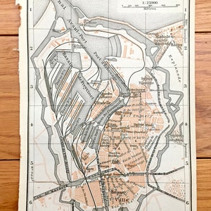 Antike 1909 Dünkirchen, Frankreich Karte von Baedekers Guide Atlas – Hafenmuseum, Malo-les-Bains Strand, Ärmelkanal, Basse Ville, Zitadelle
