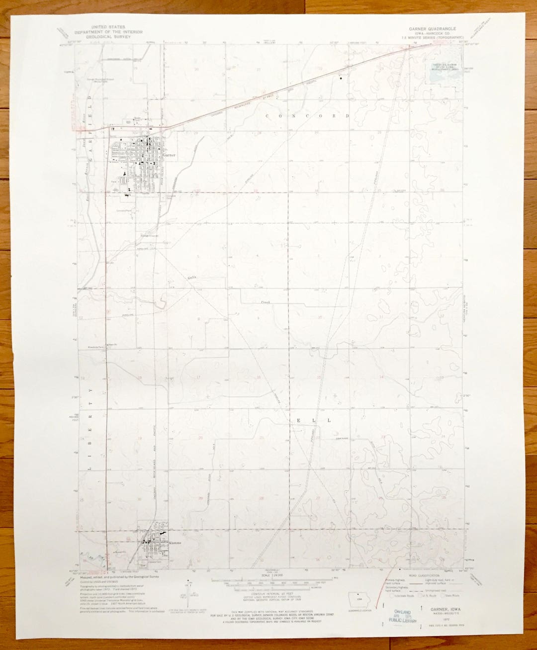 Antique Garner, Iowa 1972 US Geological Survey Topographic Map Klemme