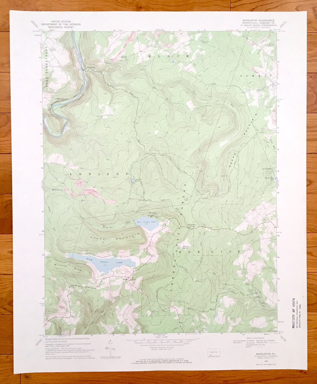 Antique Markleton, Pennsylvania 1968 US Geological Survey Topographic