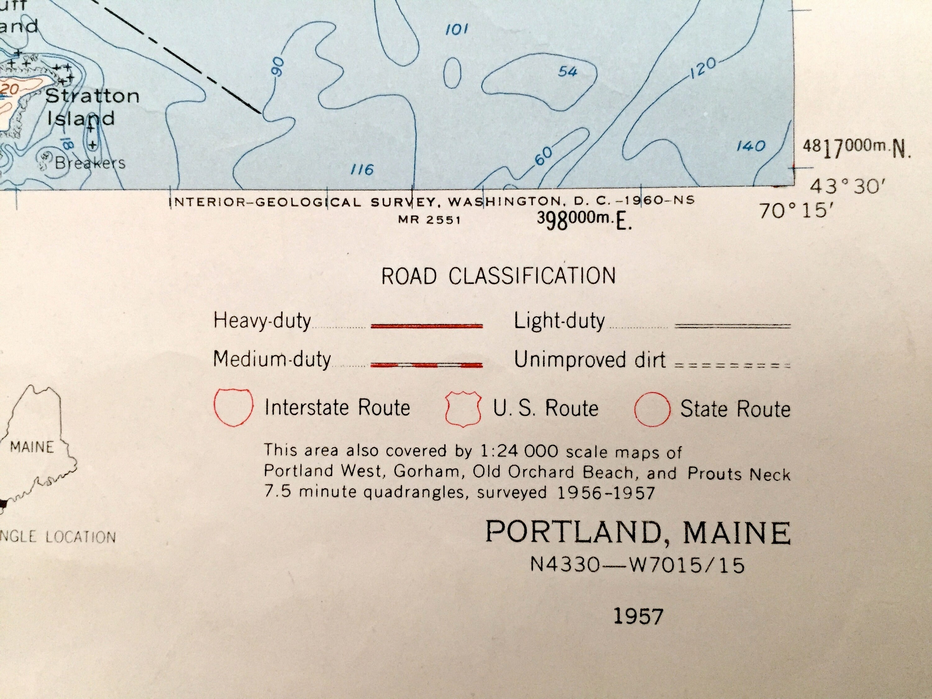 Antique Portland, Maine 1957 US Geological Survey Topographic Map ...