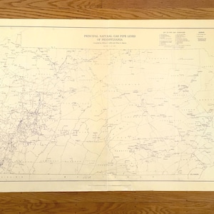 May include: A vintage map of Pennsylvania showing principal natural gas pipe lines. The map is printed on aged paper with black lines and text. The title "PRINCIPAL NATURAL GAS PIPE LINES OF PENNSYLVANIA" is visible at the top.