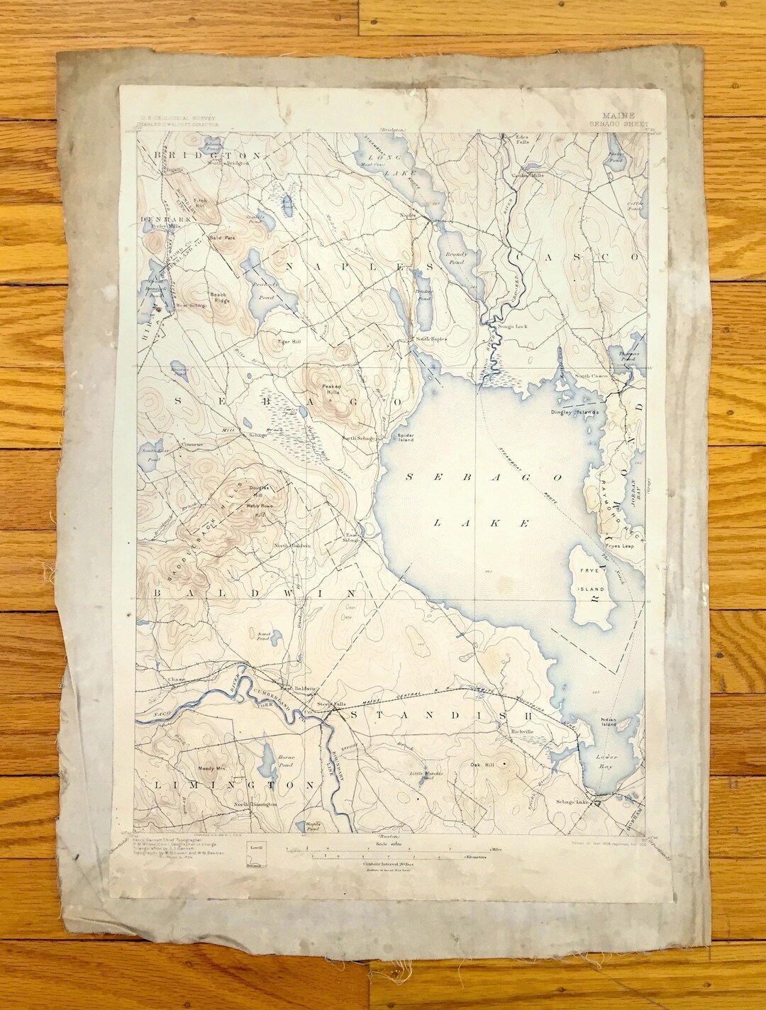 Antique Sebago Lake, Maine 1896 US Geological Survey Topographic Map ...