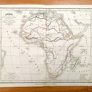 Antique 1835 Africa Map par Meissas & Michelot – Egypte, Ethiopie, Maroc, Désert du Sahara, Kenya, Mozambique, Congo, Sénégal, Gambie, Ghana