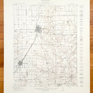 Antike Litchfield, Illinois 1926 US Geological Survey Topographische Karte – Mount Olive, Walshville, Shoal Creek, Butler Grove, Cahokia Sorento