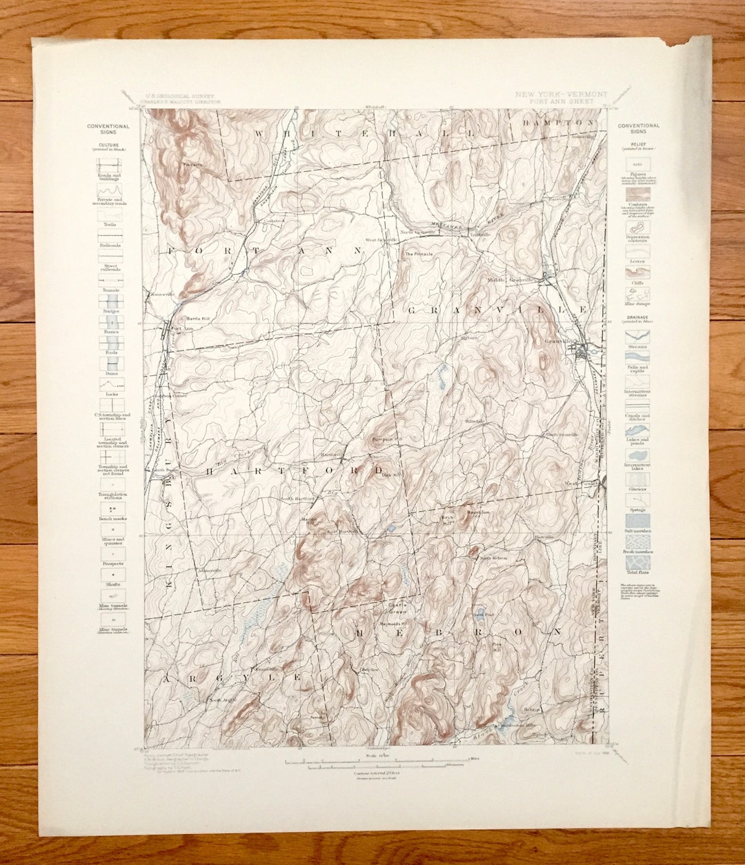 アンティーク フォート アン、ニューヨーク 1898 年米国地質調査所地形