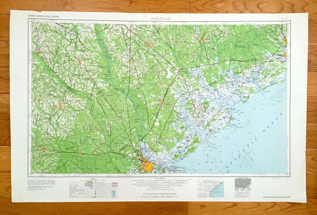 Antique Savannah, 1961 Us Geological Survey Mapa Topográfico