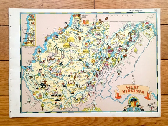 Davis West Virginia Map Antique 1935 West Virginia State Map From Our Gay Geography By | Etsy  Denmark