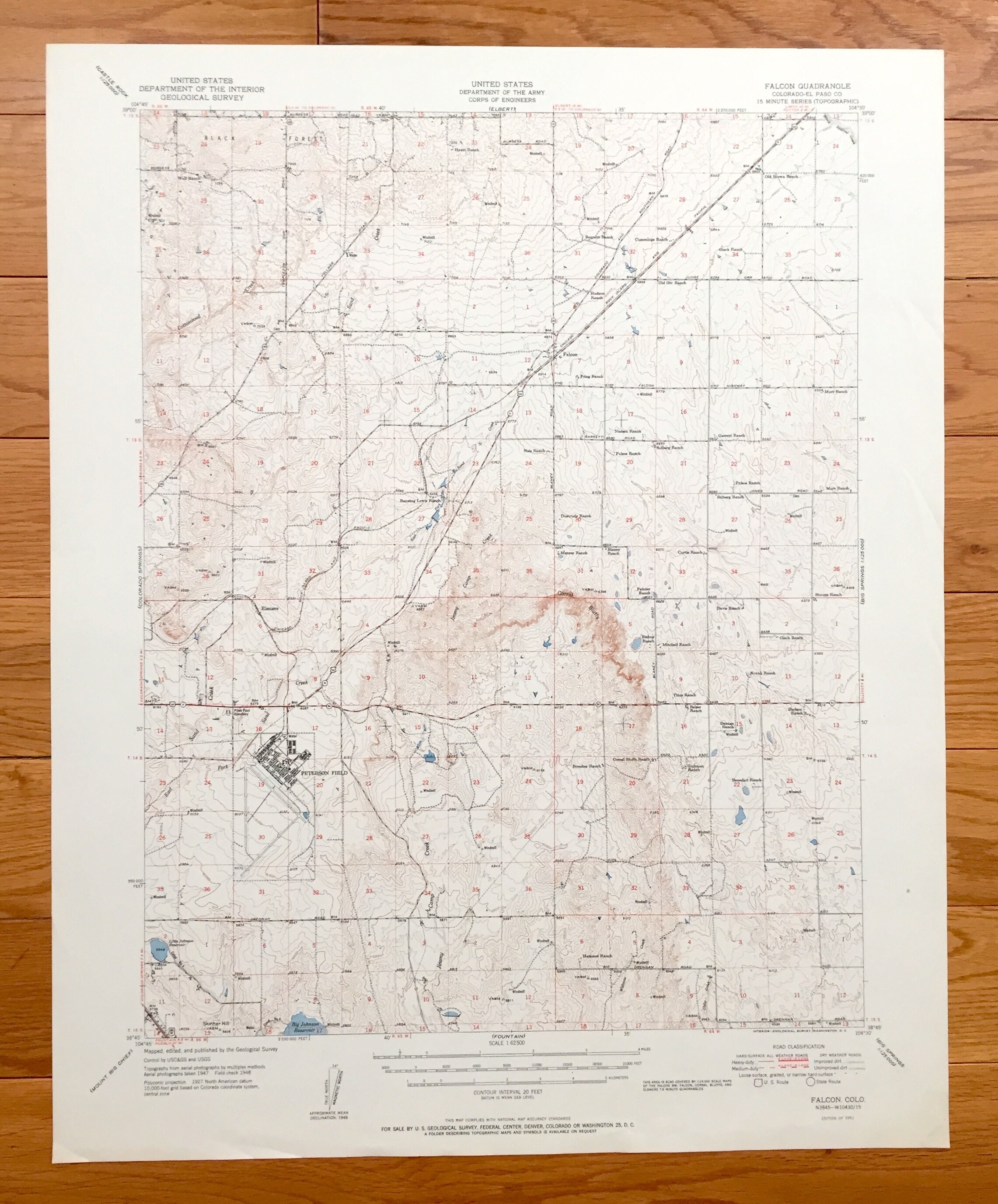 Antique Falcon Colorado 1951 US Geological Survey Topographic Etsy