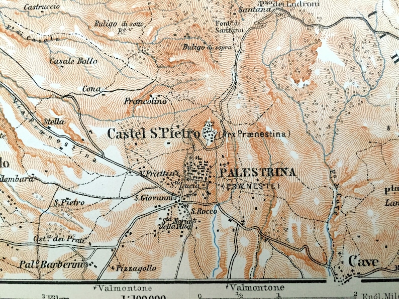 Antique 1904 Palestrina Italy Map From Baedekers Guide Etsy