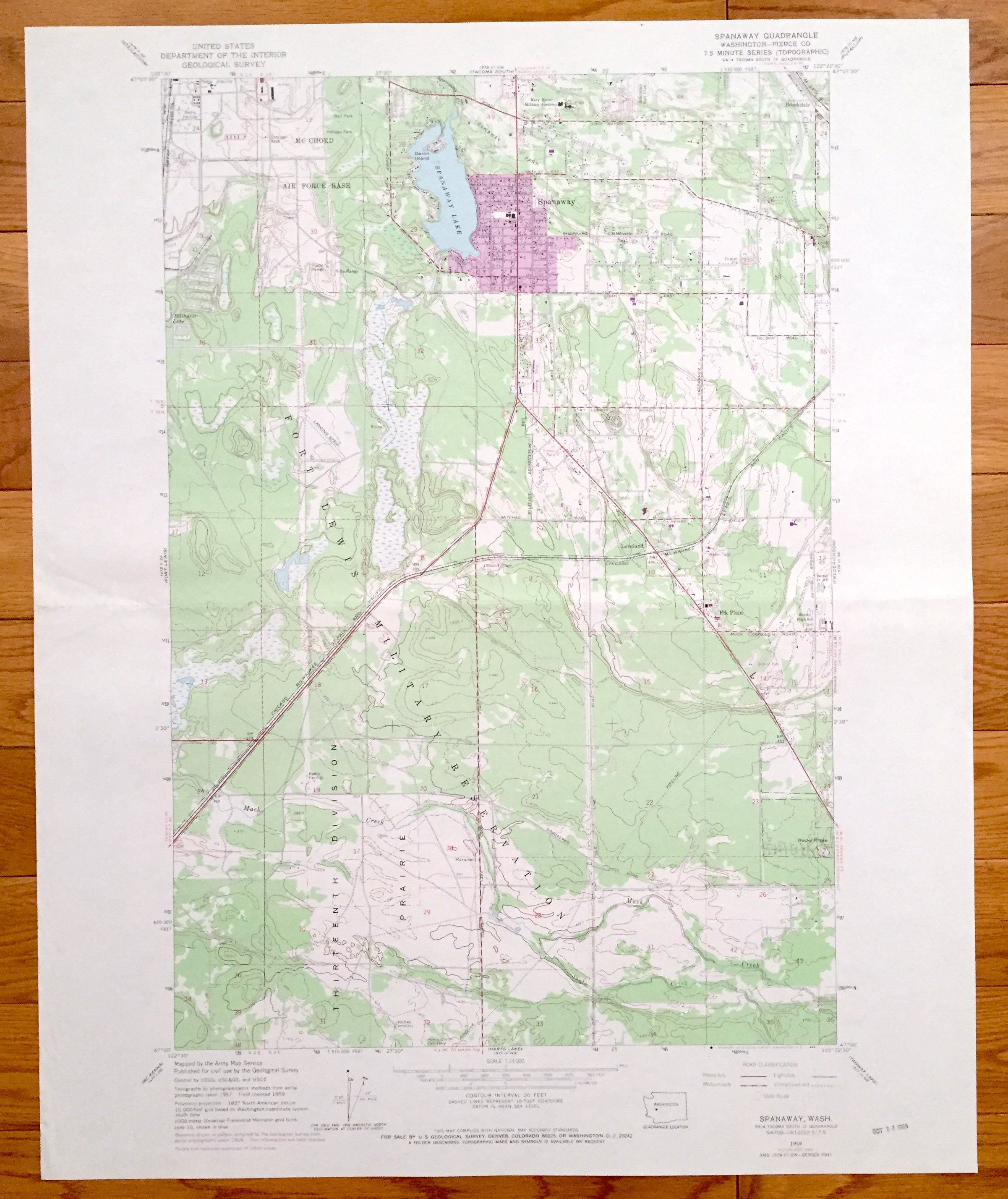 Antique Spanaway, Washington 1959 US Geological Survey