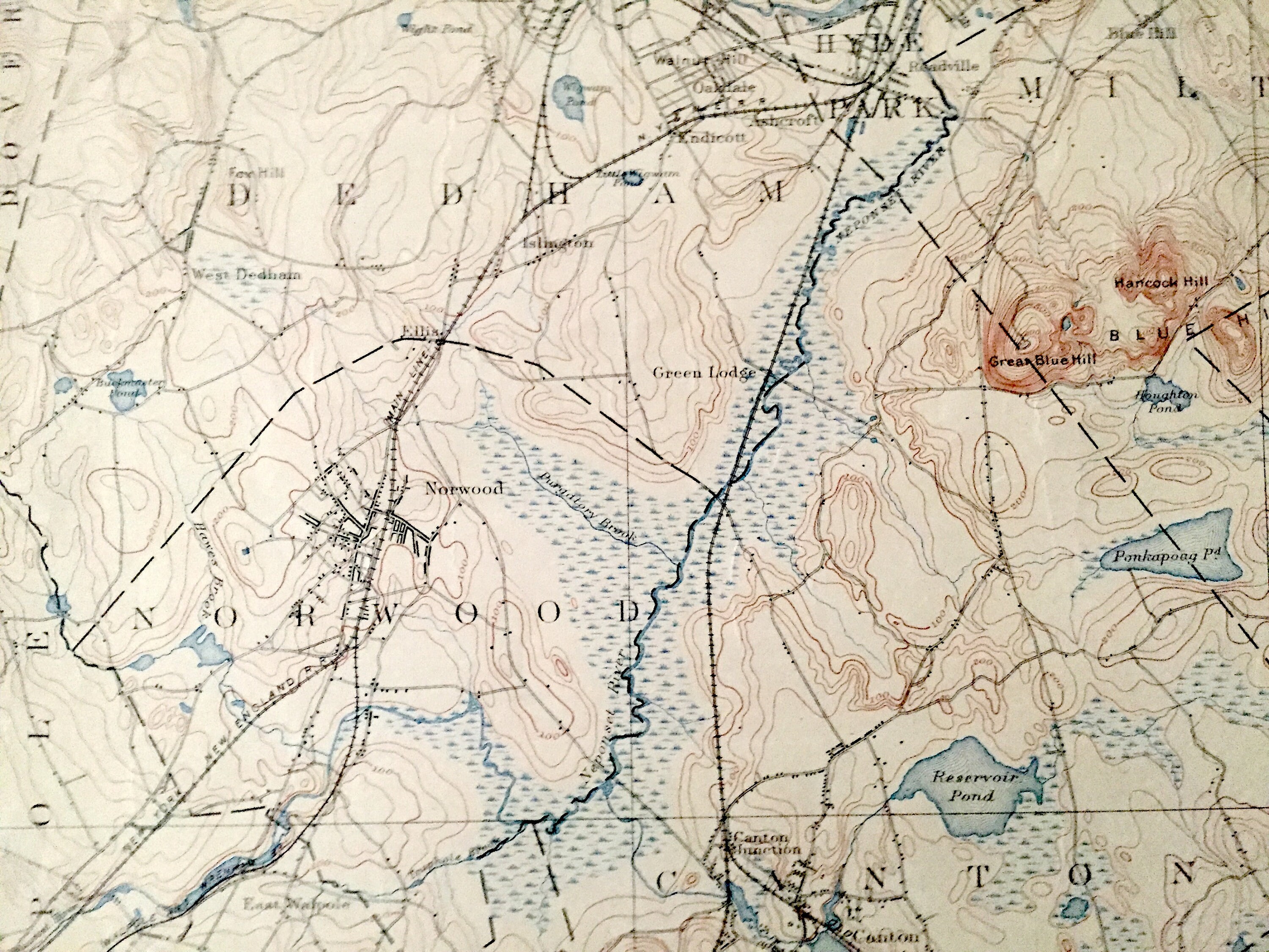 Dedham County Antique Dedham, Massachusetts 1894 US Geological Survey Topographic Map ...