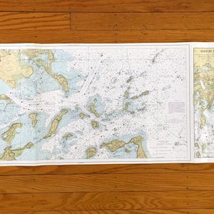 Antique Boston Harbor, Lynn, Cape Ann 1980 US Coast Guard Nautical Map – President Roads, Marblehead, Manchester, Gloucester, Rockport Salem