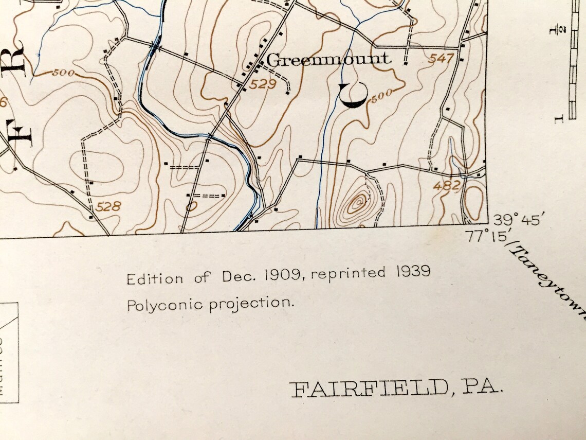Antique Fairfield Pennsylvania 1909 US Geological Survey Etsy